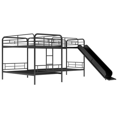 Twin Size Double Deck Bunk Bed with Slide and Ladder in Black