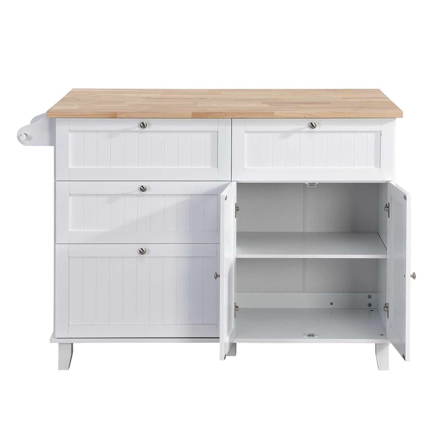 Rustic White Farmhouse Kitchen Island Set with Drop Leaf, 2 Stools, and Ample Storage