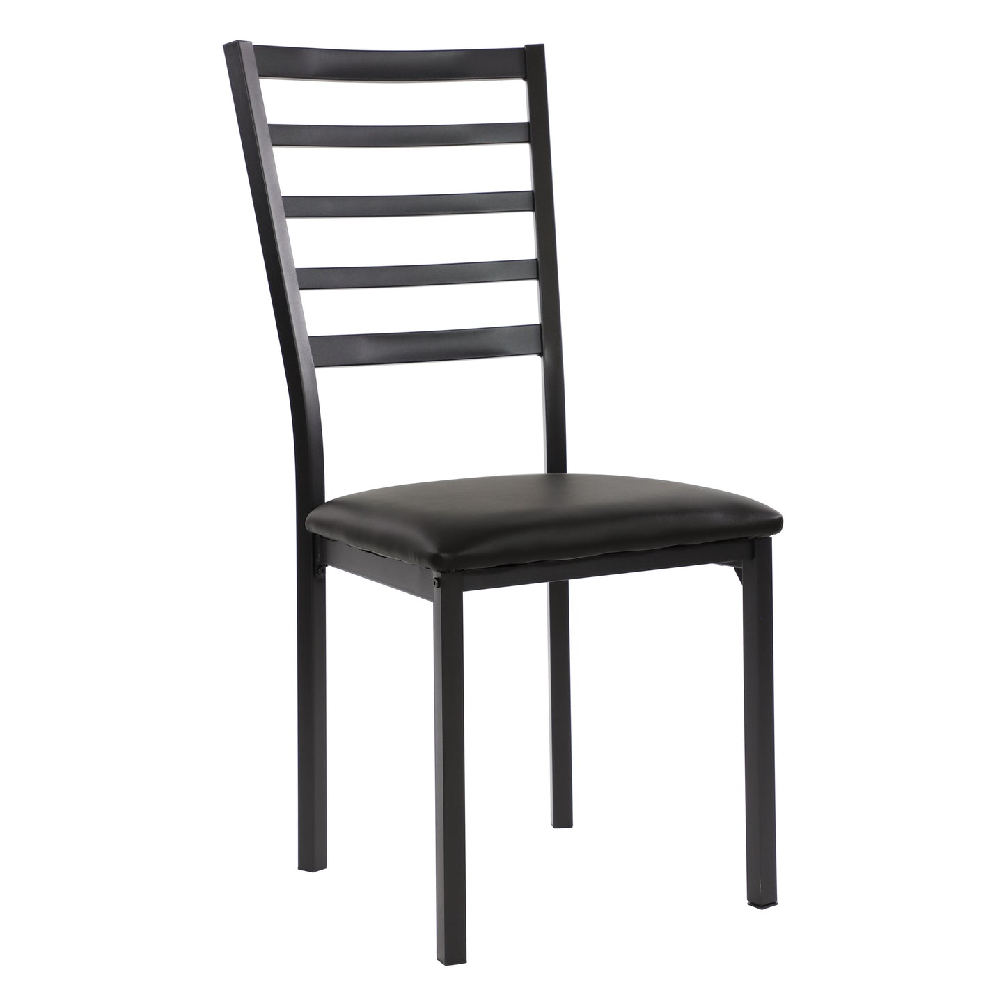 Set of 4 Metal-Frame Ladder-Back Side Dining Chairs with Faux Leather Upholstery Easy Assembly - Black