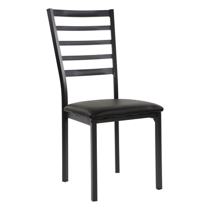 Set of 4 Metal-Frame Ladder-Back Side Dining Chairs with Faux Leather Upholstery Easy Assembly - Black