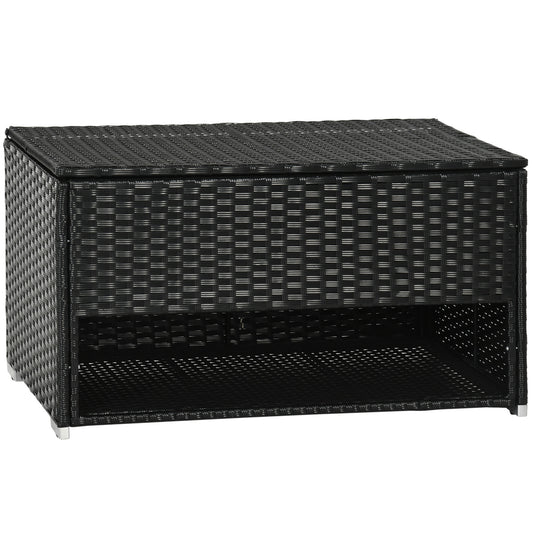 Outdoor Deck Box And Storage Chest With PE Rattan For Patio Garden Pool Toys Cushions 37.5 L X 23.5 W X 21.3 H Black