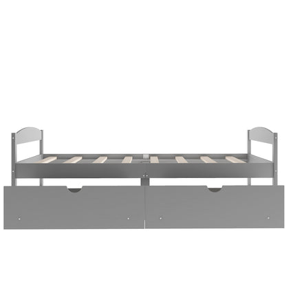 Gray Twin Platform Bed with Spacious Under-Bed Drawers
