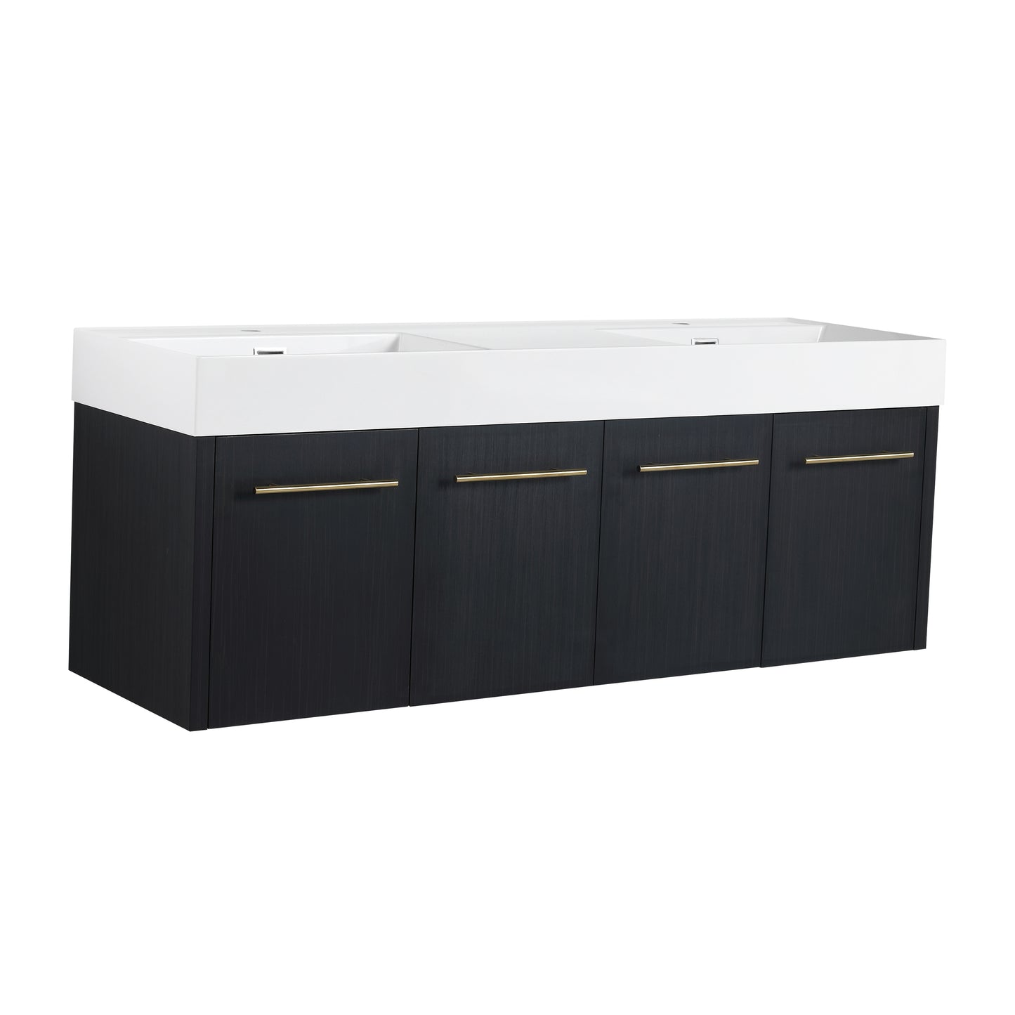 60-Inch Modern Wall-Mounted Bathroom Vanity with Double Resin Sink and Ample Storage