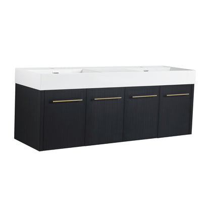60-Inch Modern Wall-Mounted Bathroom Vanity with Double Resin Sink and Ample Storage
