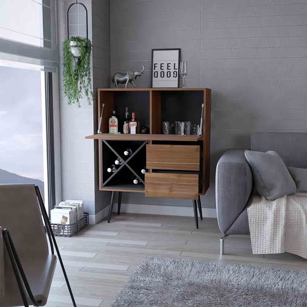 Mahogany And Black Octopus Bar Cabinet For Living Room