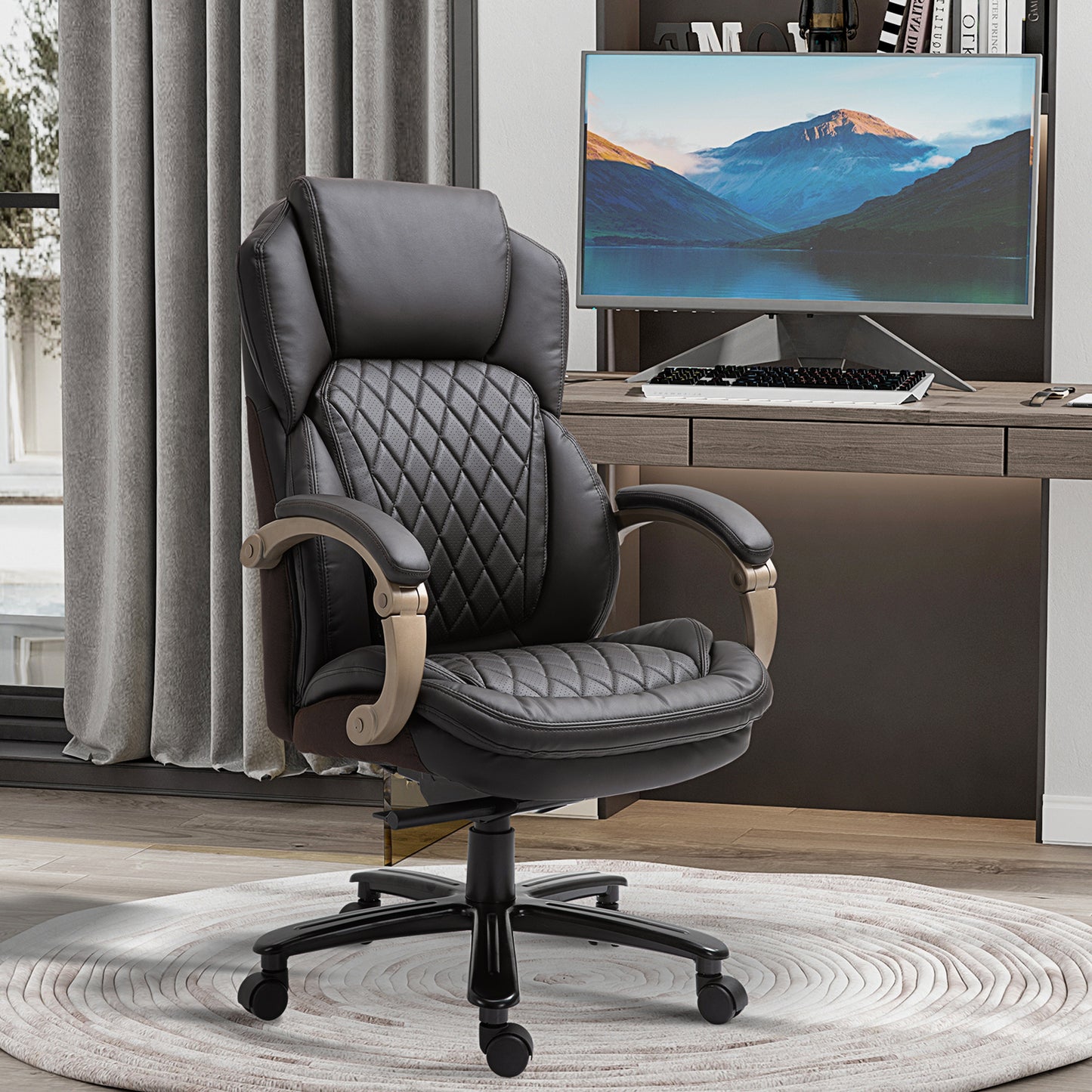 Brown Big and Tall Executive Office Chair with Wide Seat, High Back Design, Adjustable Height & Smooth Swivel Wheels