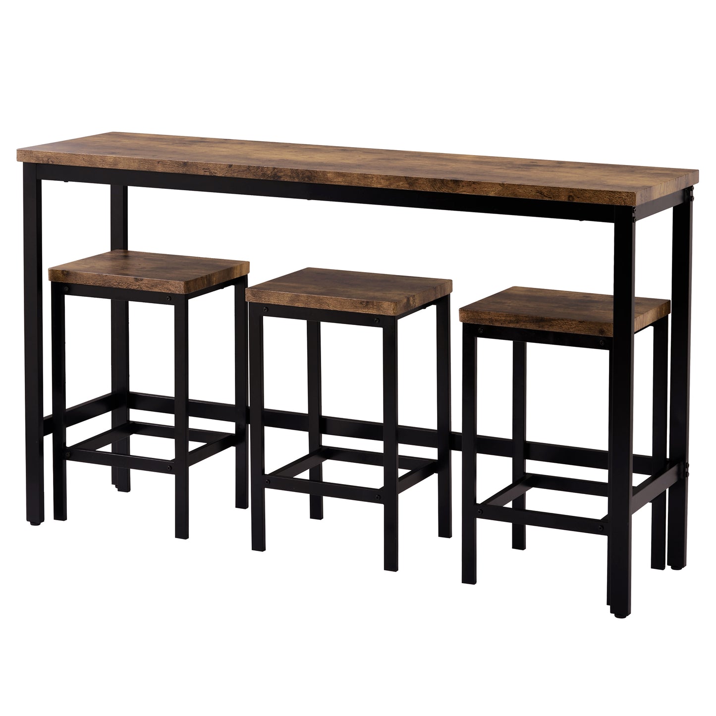Counter Height Dining Table With 3 Stools Footrest Brown