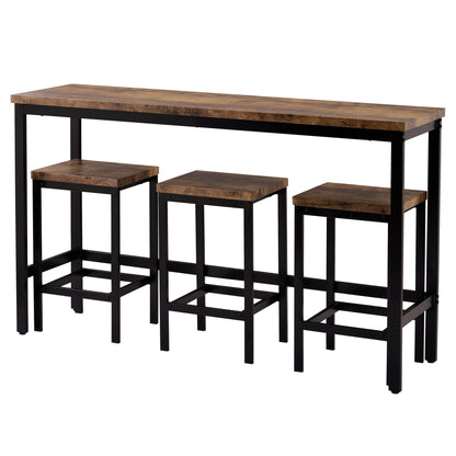 Counter Height Dining Table With 3 Stools Footrest Brown