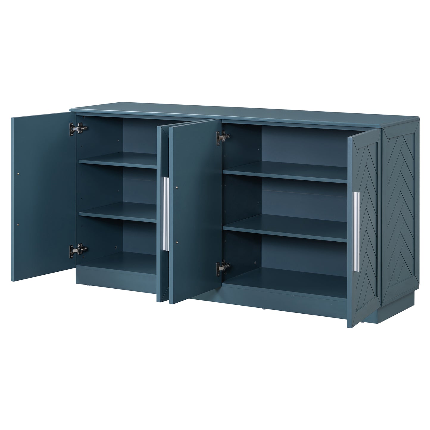 TREXM Sideboard with 4 Doors Large Storage Space Buffet Cabinet with Adjustable Shelves and Silver Handles for Kitchen, Dining Room, Living Room (Antique Blue)