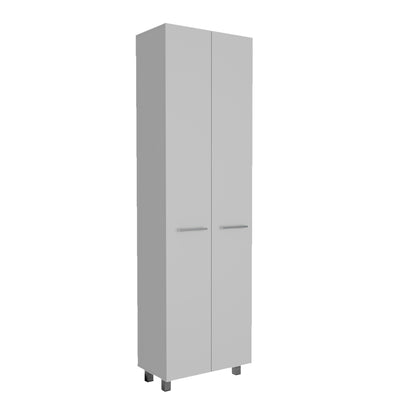 Modern White Pantry Cabinet with Five Shelves and Four Legs