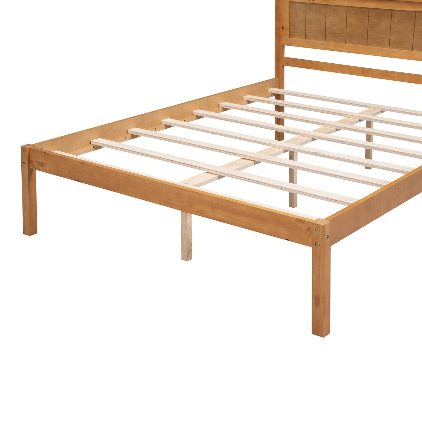 Oak Full Platform Bed Frame with Headboard - No Box Spring Required, Wood Slat Support