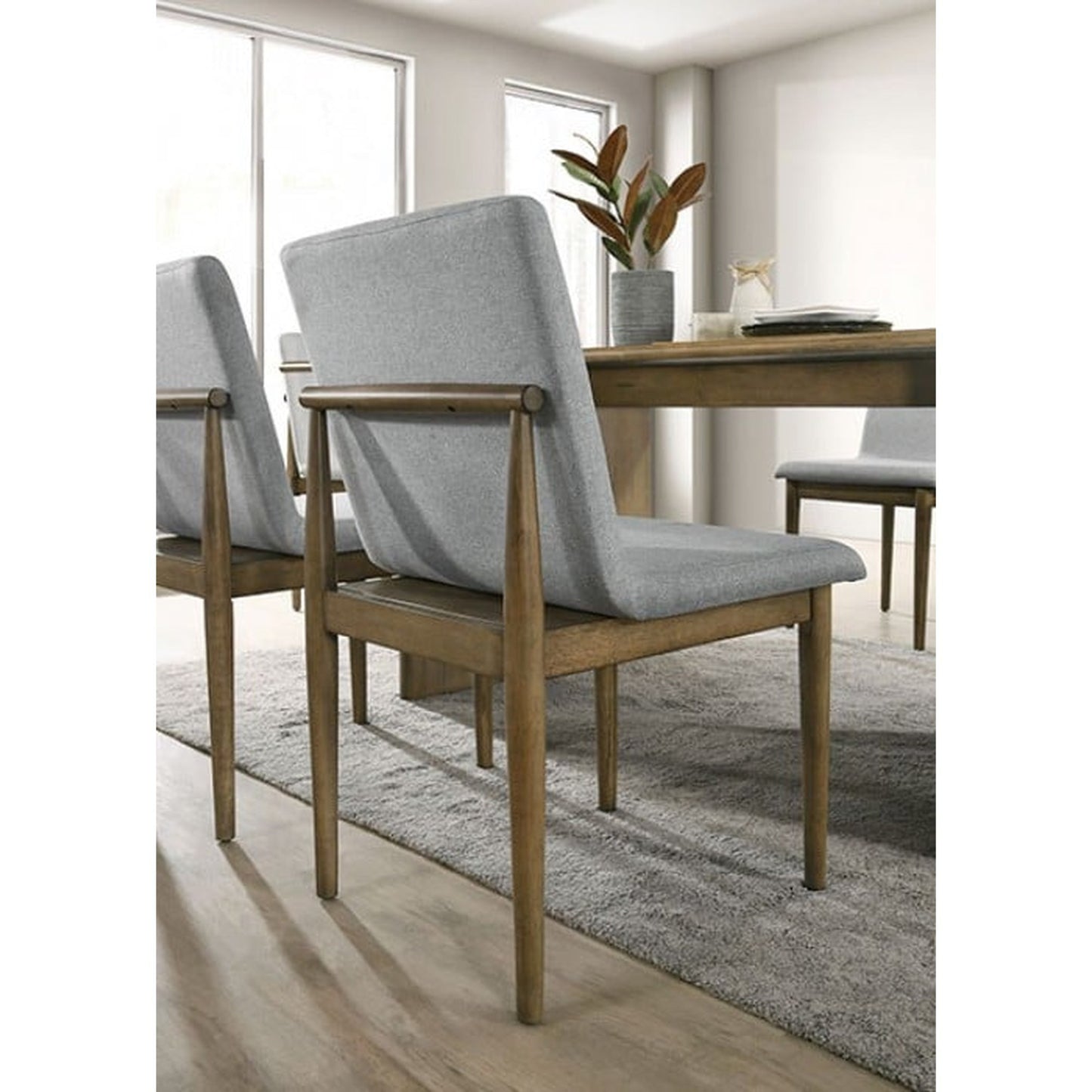 Set of 2 Mid-Century Dining Chairs, Solid Wood Frame, Upholstered Seats, 19W x 22.75D x 34.5H Light Gray