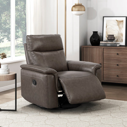 Leather Recliner with 360° Swivel, Tab-Pull Recline, High-Density Foam, Padded Seat, Living Room Dark Brown
