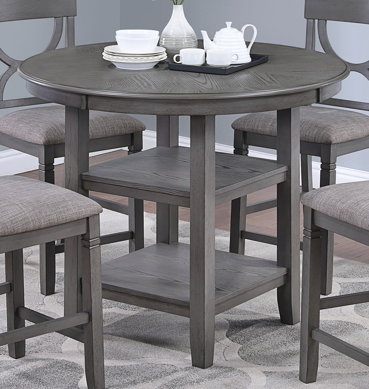 Counter Height Dining Table Set With Storage 4 Chairs Gray