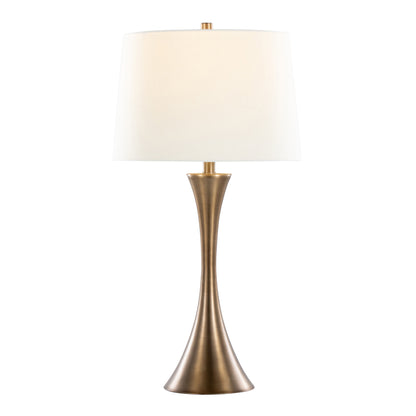 Set of 2 29-Inch Metal Table Lamps with Off-White Linen Drum Shade, 3-Way Switch Matte Golden Bronze
