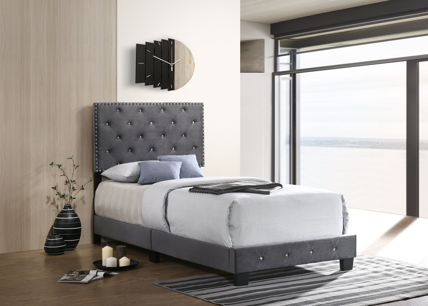 Stylish Gray Twin Bed with Under-Bed Storage Solutions
