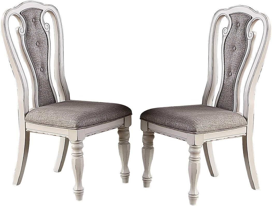 Set of 2 Upholstered Dining Chairs, Tufted Back, Solid Rubberwood, 21x24x42 in, Contemporary, Grey