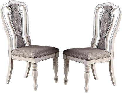 Set of 2 Upholstered Dining Chairs, Tufted Back, Solid Rubberwood, 21x24x42 in, Contemporary, Grey