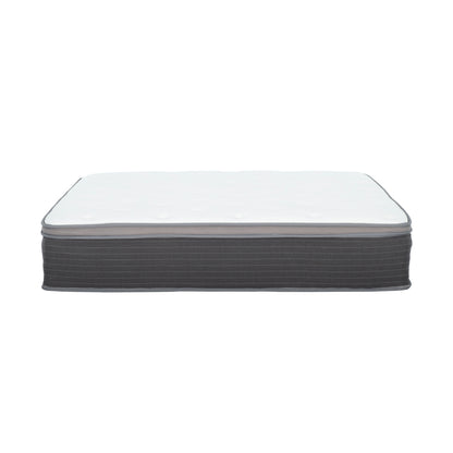 12-Inch Full Size Hybrid Pocket Spring Mattress with Plush Euro Top and Gel Memory Foam, White/Gray