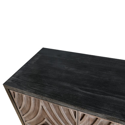 Mid Century Sideboard Buffet Cabinet with Solid Wood Legs 60" Kitchen Storage Cabinet Credenza with 4 Convex pattern diamond Doors and 2 Shelves Accent Console Table for Living Room  Entrance Hall etc