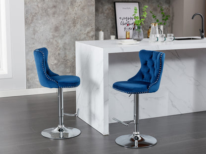 AA Furniture Swivel Velvet Barstools Adjustable 25-33 Blue