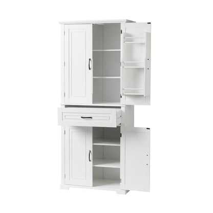 Tall White Bathroom Storage Cabinet with Adjustable Shelf and Drawer, Versatile Multi-Functional Organizer