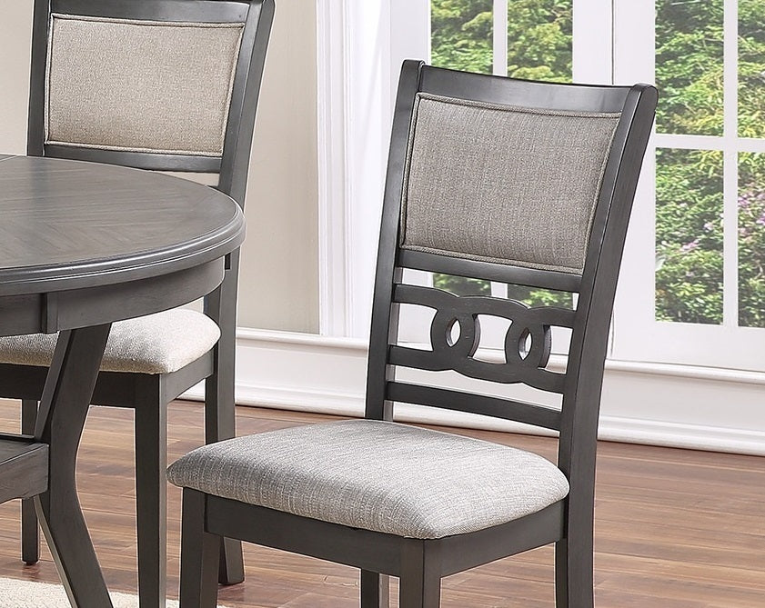 Set of 2 Dining Room Side Chairs with Cushioned Seats, Rubberwood, Upholstery, 18x22.5x38 in, Grey Finish