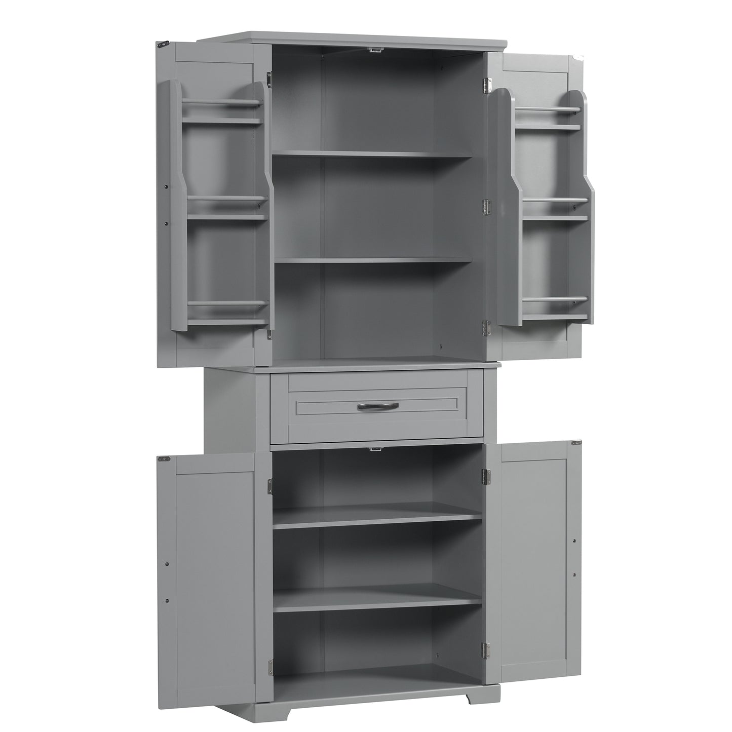 Tall Grey MDF Bathroom Storage Cabinet with Adjustable Shelf and Multiple Storage Solutions