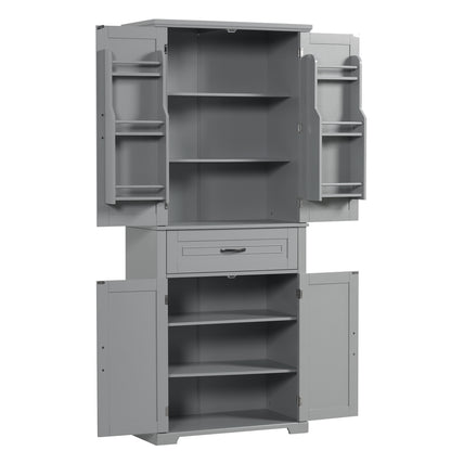 Tall Grey MDF Bathroom Storage Cabinet with Adjustable Shelf and Multiple Storage Solutions