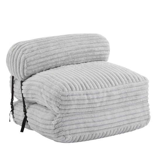 2-in-1 Foldable Bean Bag Chair to Bed, 37x35x27.5 in, Foam Bead Fill, Faux-Fur Cover, Lounger, Light Gray