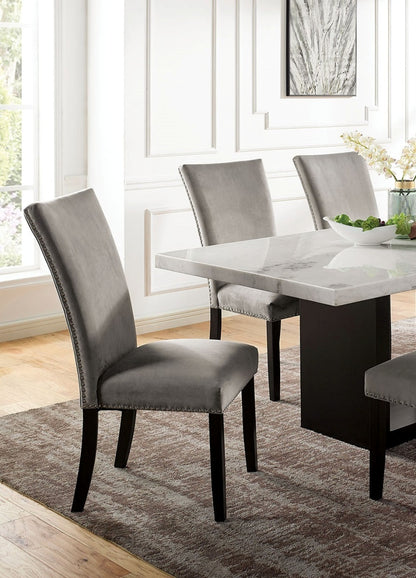2-Piece Dining Room Chairs, Flannelette Seats with Nailhead Trim, Rubberwood Frame, Transitional, Gray