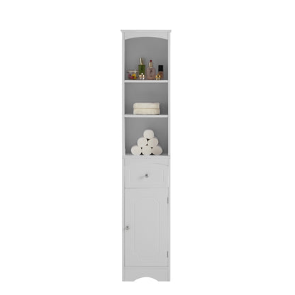 White Freestanding Tall Storage Cabinet for Bathroom with Adjustable Shelves and Drawer, MDF Construction