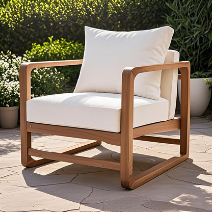 Outdoor Lounge Chair With Oversized Seat In Acacia Wood For Patio Or Garden Cushions Included White