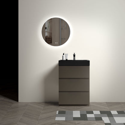 Contemporary 24" Gray Bathroom Vanity with Black Sink Basin, Stylish Freestanding Design for Modern Spaces, Pre-assembled with Ample Storage Solutions