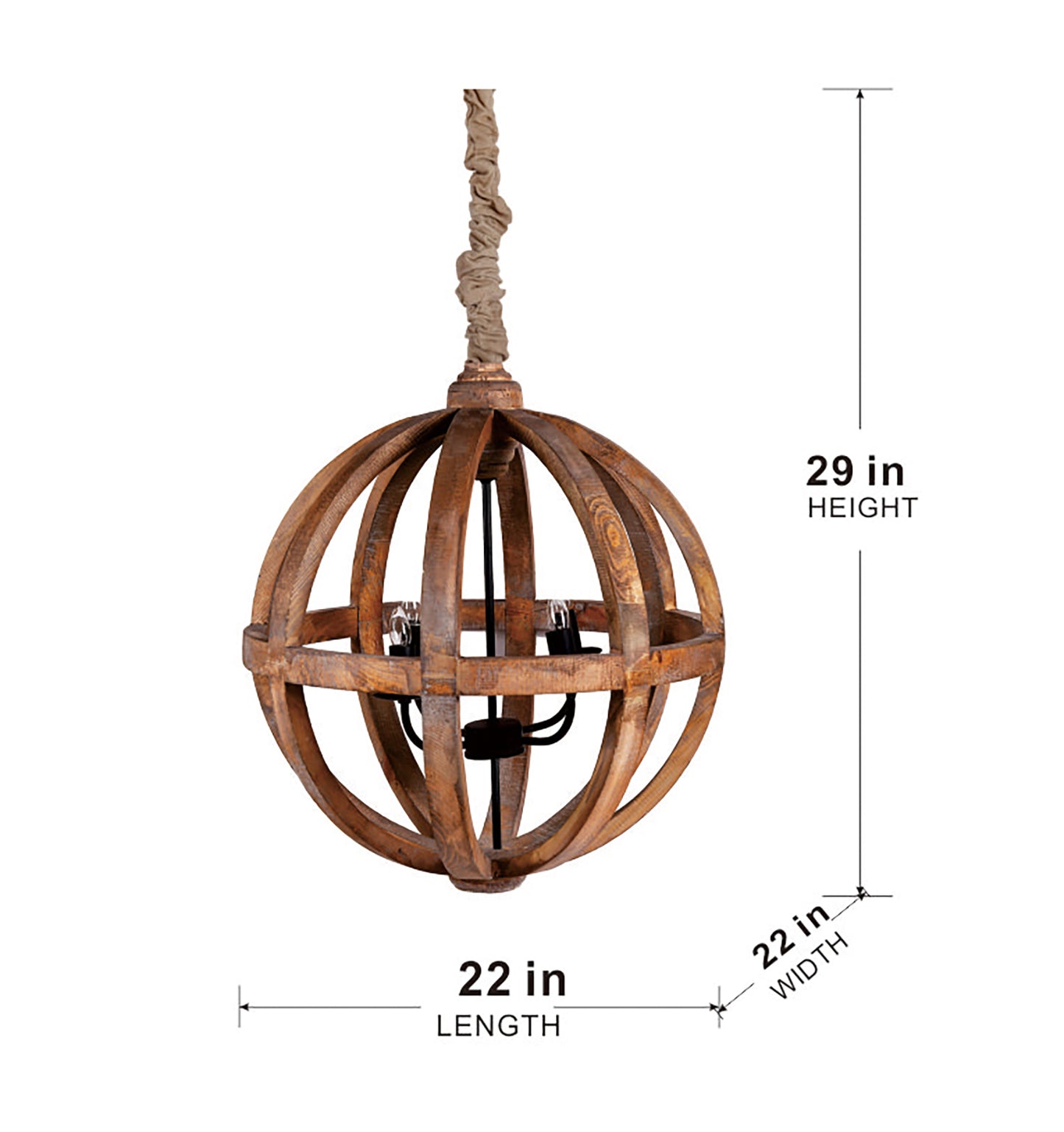 4-Light Wood Chandelier with Adjustable Chain for Kitchen, 22x22x29 in, Bulbs Not Included, Brown Finish
