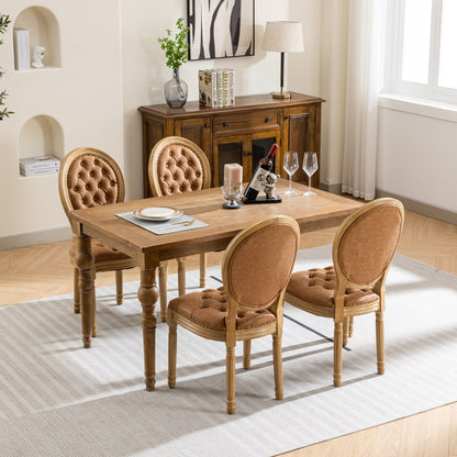 French Style Solid Wood Dining Chair Set of 2 with PU Leather, Nailhead, High Back, Rubberwood Orange