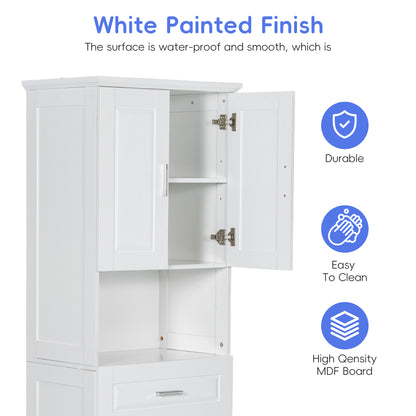 White Tall Storage Cabinet with Tilt-Out Laundry Hamper and Upper Shelves