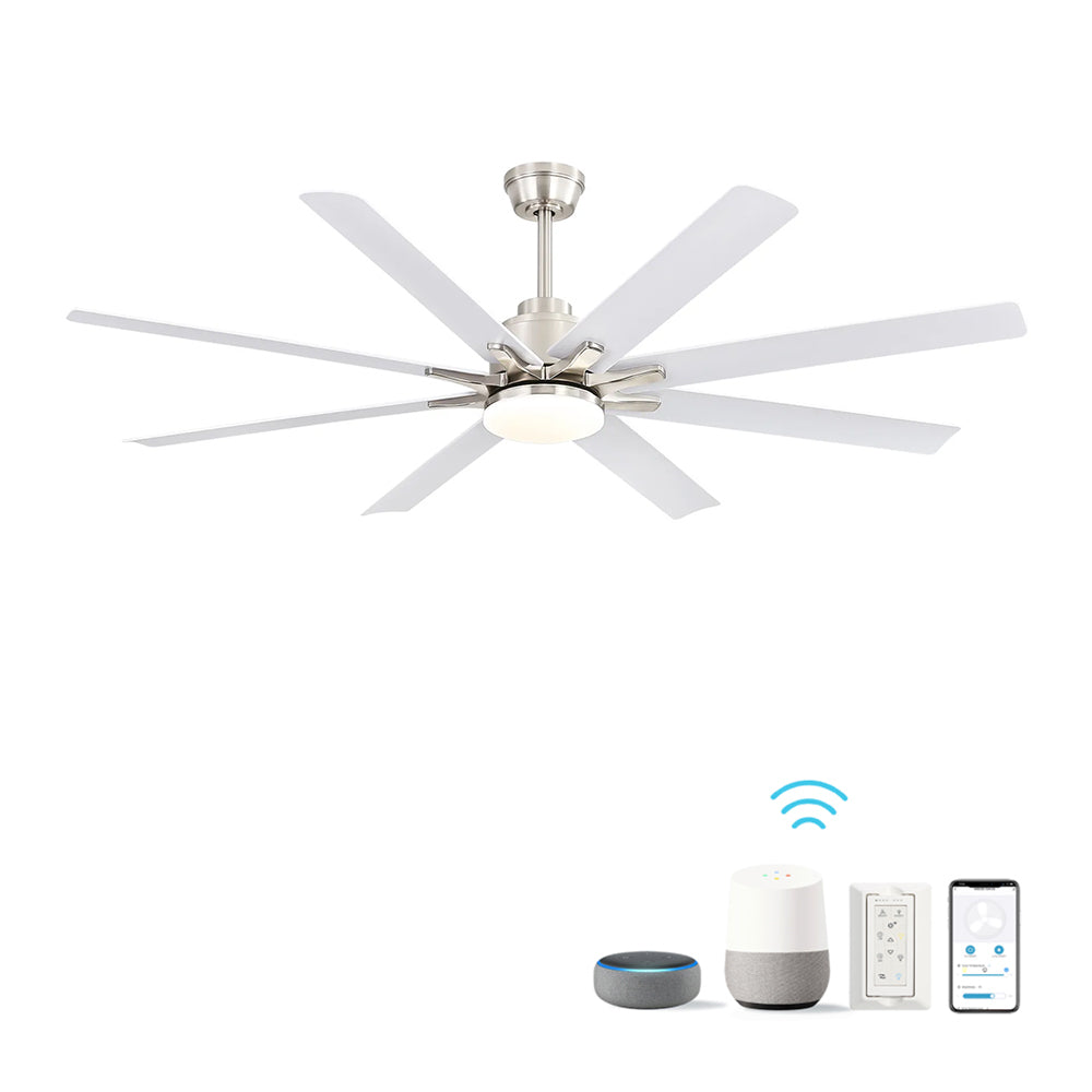 66-Inch Low-Profile Ceiling Fan with Dimmable LEDs, Smart Remote, 6-Speed DC Motor, Indoor Brushed Nickel
