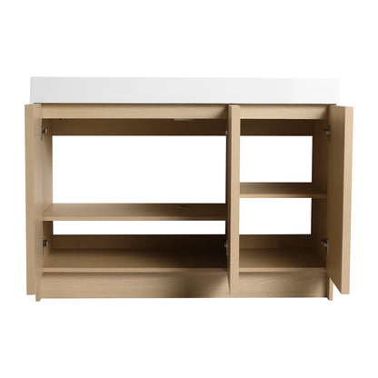 Modern 48" Freestanding Oak Bathroom Vanity with White Resin Sink & Soft-Close Doors