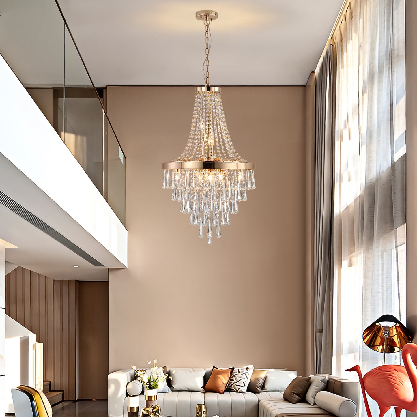 Crystal Chandelier, Modern Luxury Pendant Ceiling Light, 11-Light, 19.7 in Dia, Iron & K9 Crystal - Gold