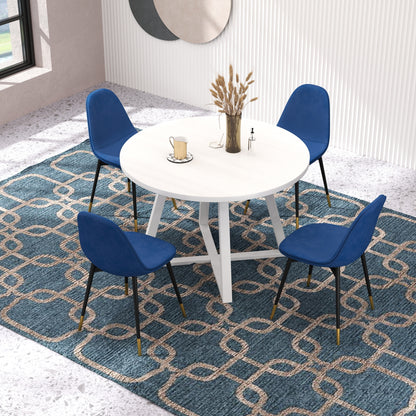 Round Dining Set With Trestle Table And Four Chairs Blue
