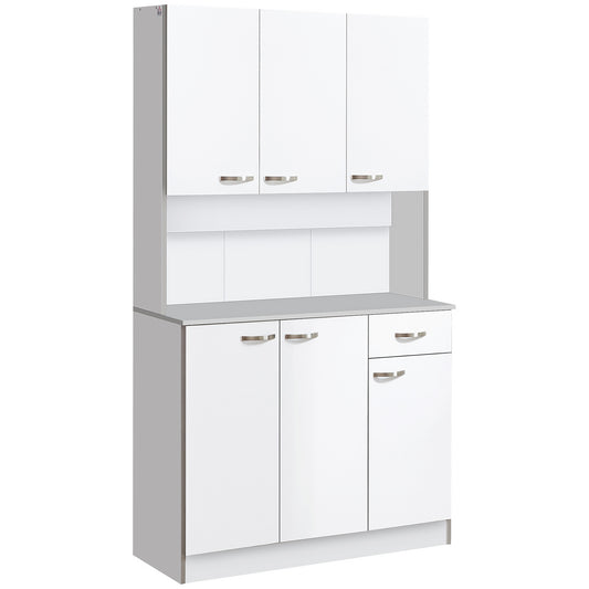 Elegant 71" White Freestanding Kitchen Buffet with Storage and Adjustable Shelves