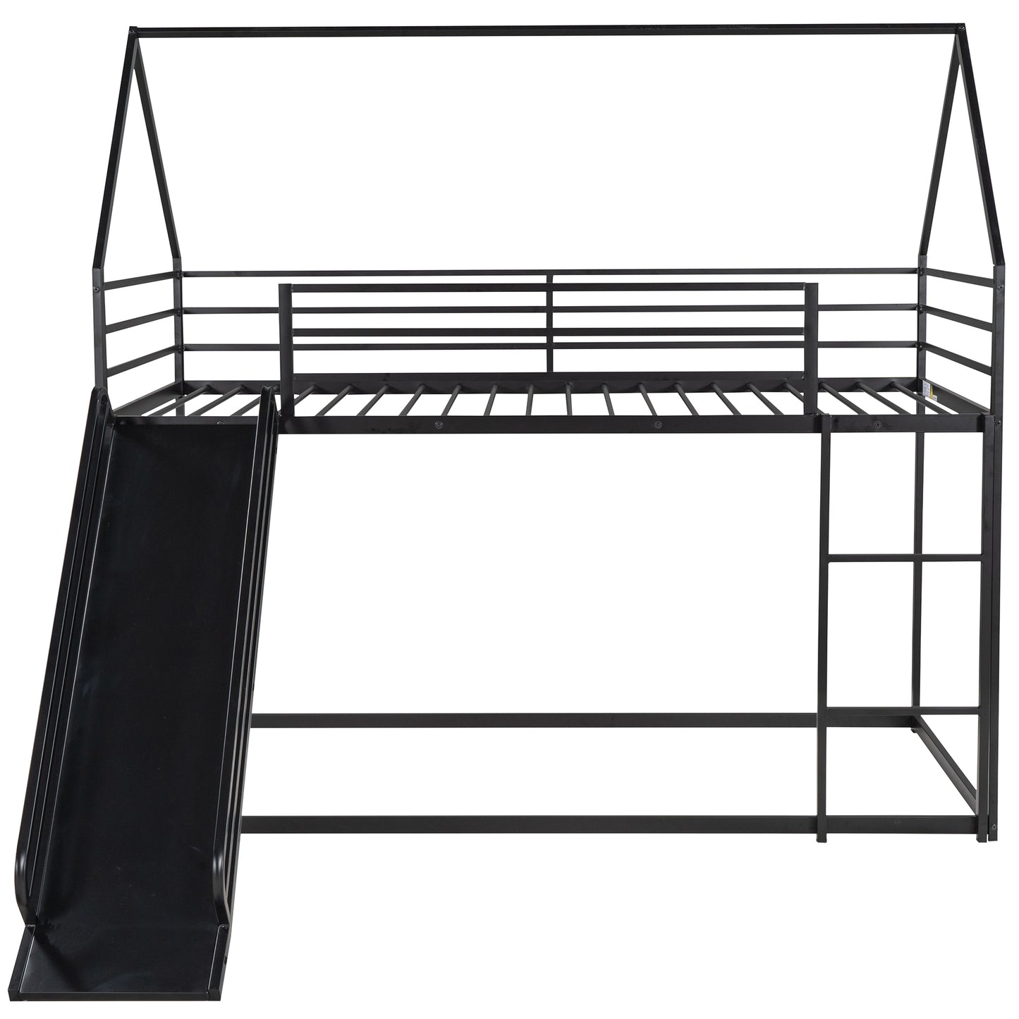 Twin House Bunk Bed with Slide and Ladder in Black for Kids