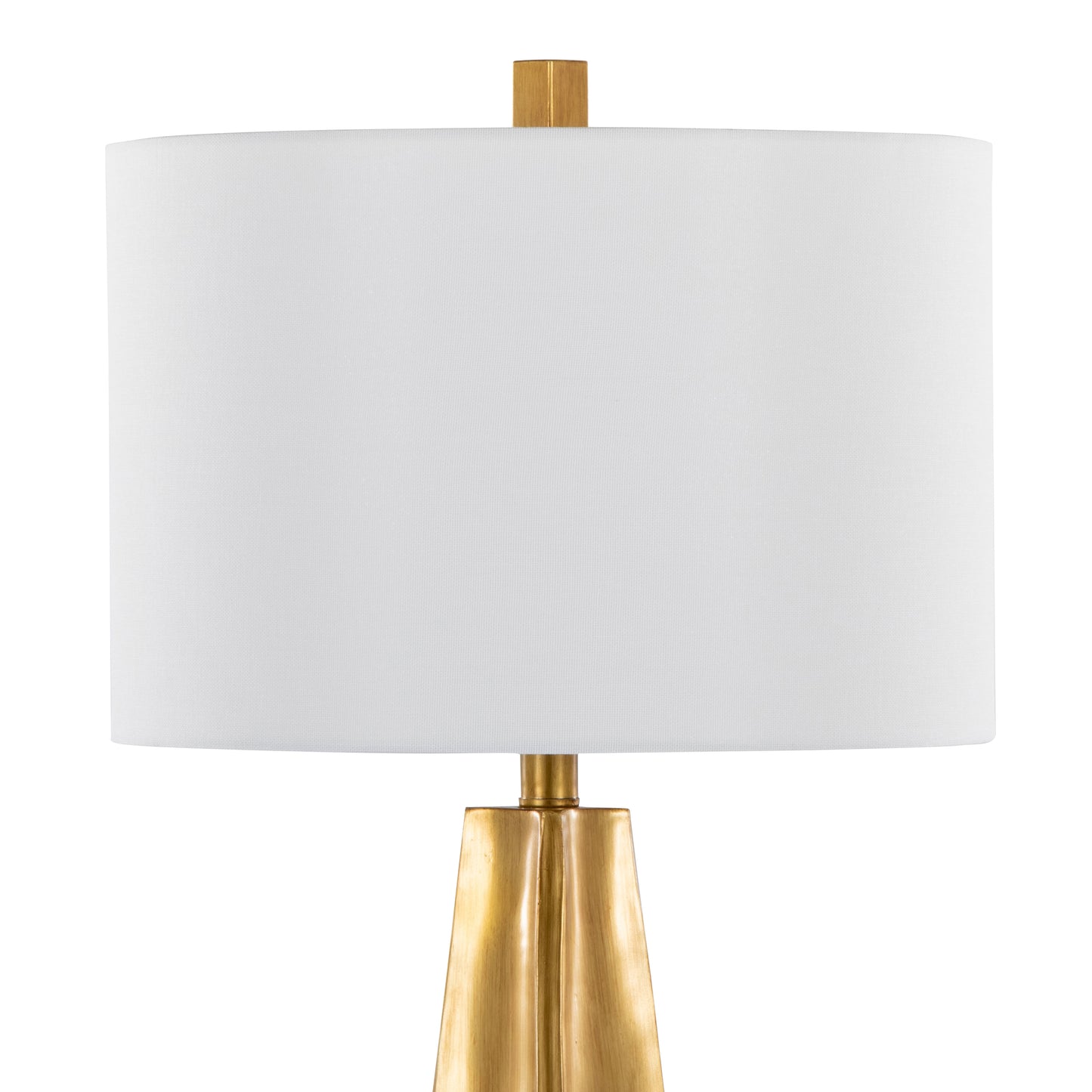 Contemporary 29-Inch Polyresin Table Lamp: Pyramid Base, White Linen Shade, Glam Art Deco Indoor Use Gold