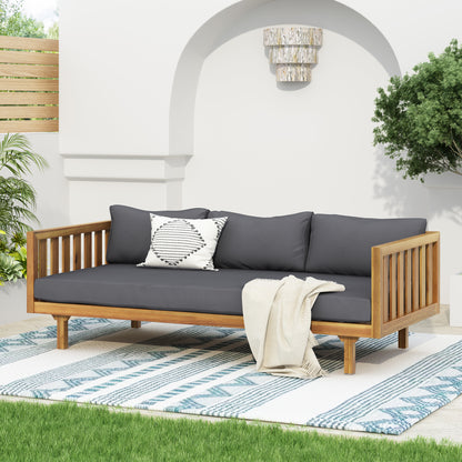 Three Seater Daybed With Wood Frame And Waterproof Cushions For Room 67.5 Length By 32 Width Dark Gray