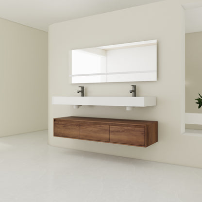 Contemporary 60-Inch Wall-Mounted Bathroom Vanity with Dual Resin Sinks, Soft-Close Drawers, and Floating Design