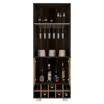 Modern Dark Oak Pine Fraktal Corner Bar Cabinet Wine Rack
