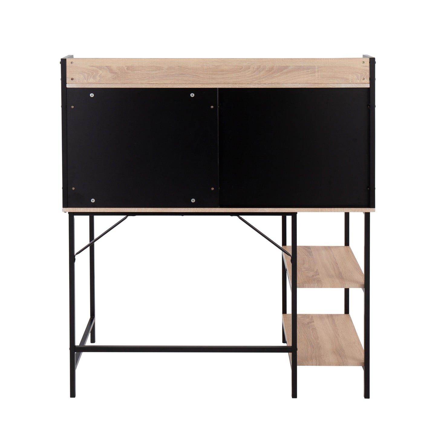 Modern Geo Shelf Office Desk with Black Steel Frame and Natural Wood Top by LumiSource