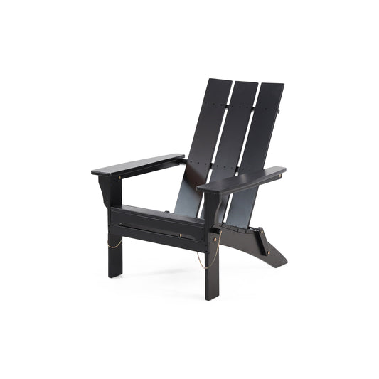 Outdoor Acacia Wood Folding Adirondack Chair for Patio, Lightweight, 30 In L x 32 In W x 37 In H, Black