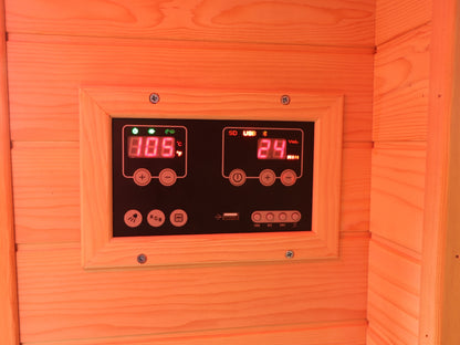 1-2 Person Far Infrared Home Sauna with Low EMF, LED Control Panel, Tempered Glass Door Natural Wood